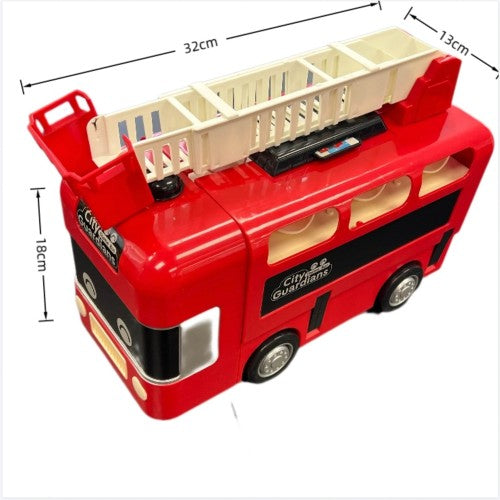 Fire Truck Theme Double-Decker Toy Bus – Interactive Vehicle Toy for Kids Ages 3+, with Removable Ladder & Steering Wheel, Red Fire Truck Theme Double-Decker Toy Bus – Interactive Vehicle Toy for Kids Ages 3+, with Removable Ladder & Steering Wheel, Red